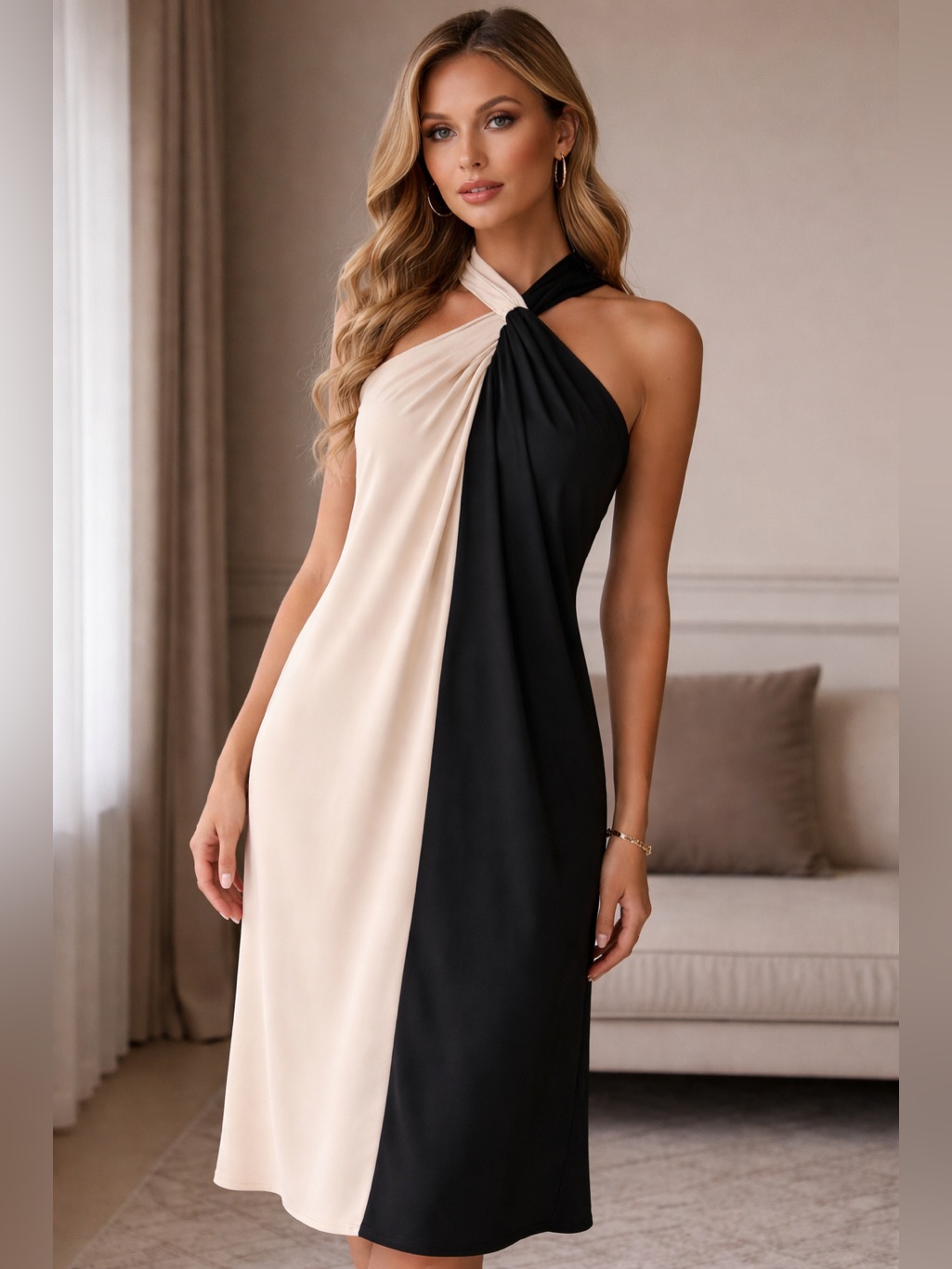 Vintage Two-Tone Twist Halter Dress